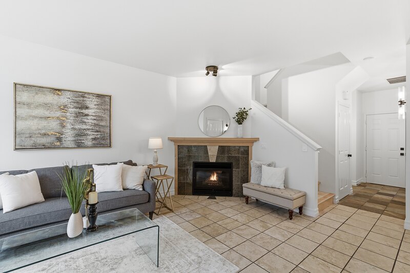 Living room with freshly painted white walls