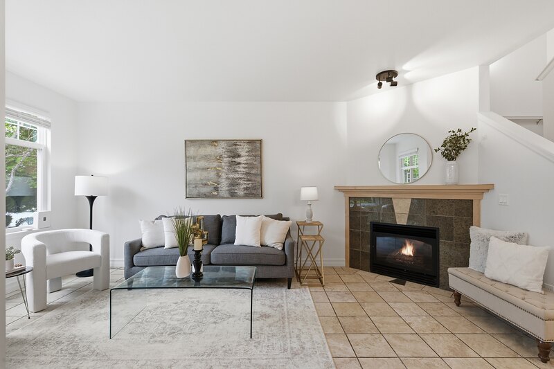 Living room with tile flooring